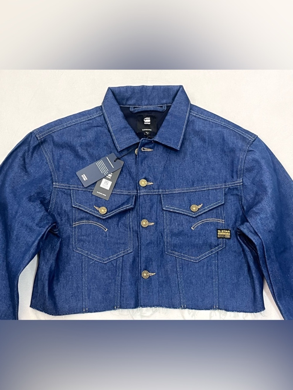 G-Star Raw Relaxed Cropped Cutoff Indigo Dark Blue Raw Denim Women’s Jacket - Picture 2 of 16
